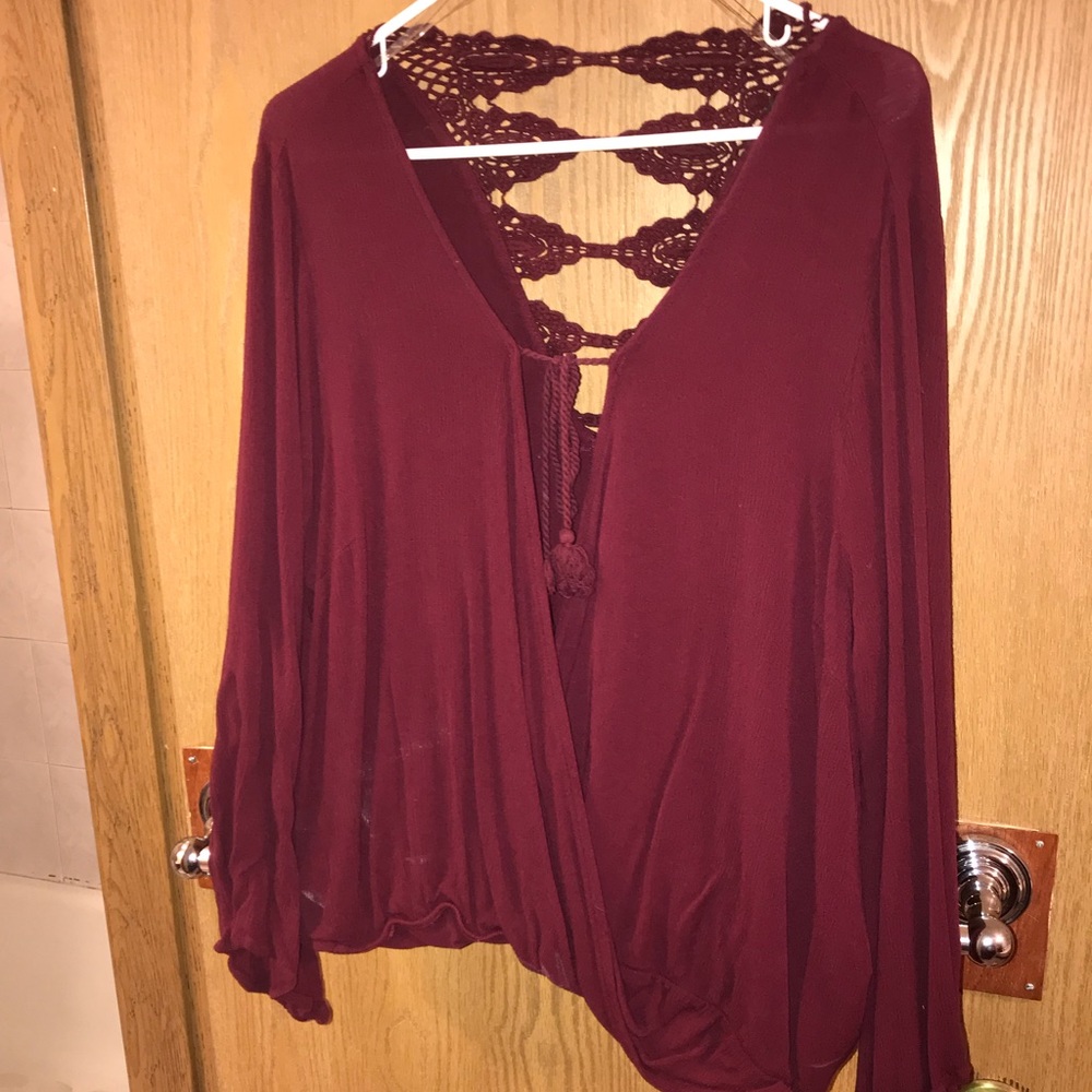 Maroon open front shirt